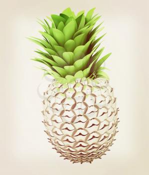 Abstract metall pineapple. 3D illustration. Vintage style.