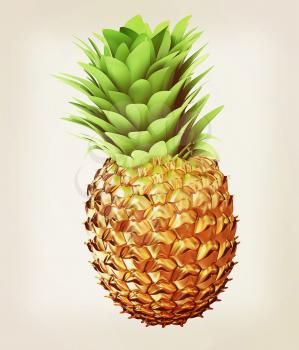 Abstract gold pineapple. 3D illustration. Vintage style.