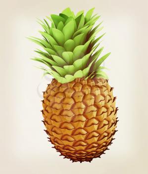 pineapple. 3D illustration. Vintage style.