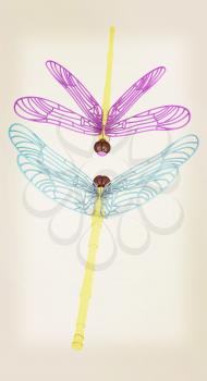 Dragonfly. 3D illustration. Vintage style.