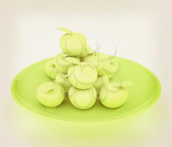apples in a plate on white. 3D illustration. Vintage style.