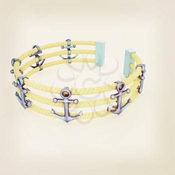 Design fence of anchors on the ropes. 3D illustration. Vintage style.