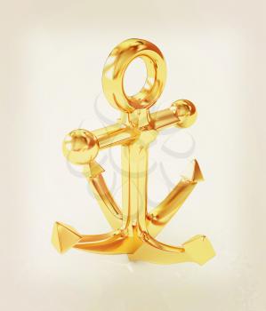 Gold anchor. 3D illustration. Vintage style.