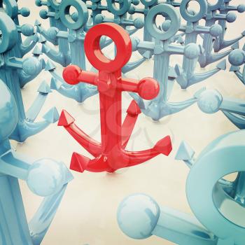 leadership concept with anchors. 3D illustration. Vintage style.
