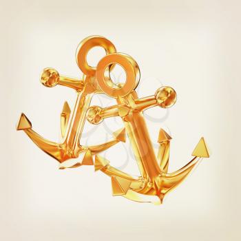 Gold anchors. 3D illustration. Vintage style.