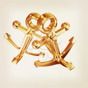 Gold anchors. 3D illustration. Vintage style.
