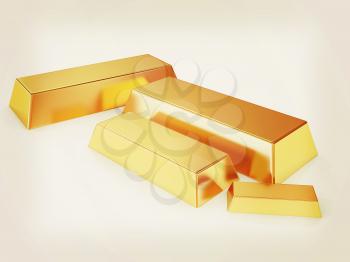 gold bars. 3D illustration. Vintage style.