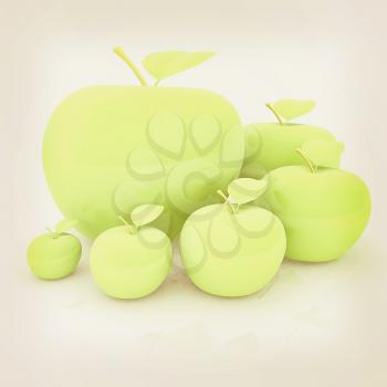 One large apple and apples around - from the smallest to largest. Dieting concept. 3D illustration. Vintage style.