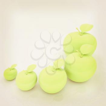One large apple and apples around - from the smallest to largest. Dieting concept. 3D illustration. Vintage style.
