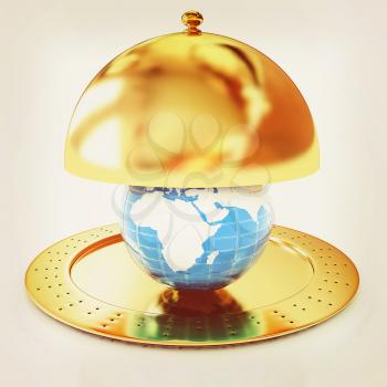 Serving dome or Cloche and Earth. 3D illustration. Vintage style.