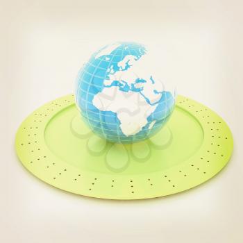 Serving dome or Cloche and Earth. 3D illustration. Vintage style.