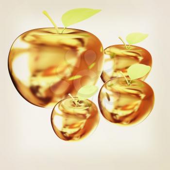 Gold apples. 3D illustration. Vintage style.