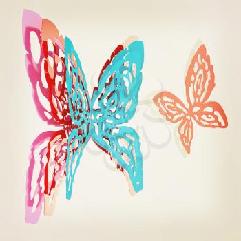 Butterfly interior design. 3D illustration. Vintage style.