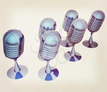3d rendering of a microphones. 3D illustration. Vintage style.
