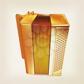 Musical gold icon instruments - bayan. 3D illustration. Vintage style.