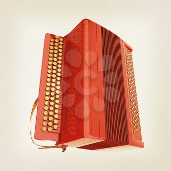 Musical icon instruments - bayan. 3D illustration. Vintage style.