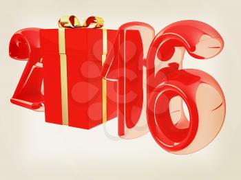 Happy new 2016 year. 3D illustration. Vintage style.