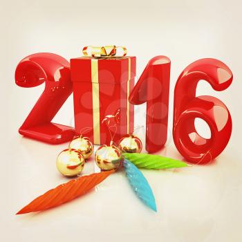 Happy new 2016 year. 3D illustration. Vintage style.