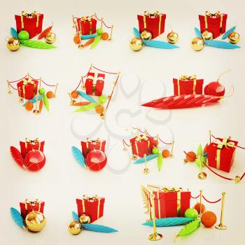 Set of Beautiful Christmas gifts. 3D illustration. Vintage style.