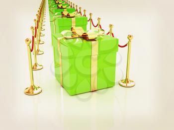 Beautiful Christmas gifts on New Year's path to the success. 3D illustration. Vintage style.