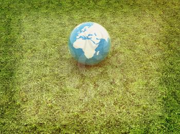 earth on a green grass. 3D illustration. Vintage style.