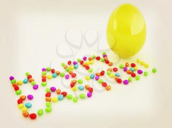 Easter eggs as a Happy Easter greeting and Big Easter Egg on white background. 3D illustration. Vintage style.