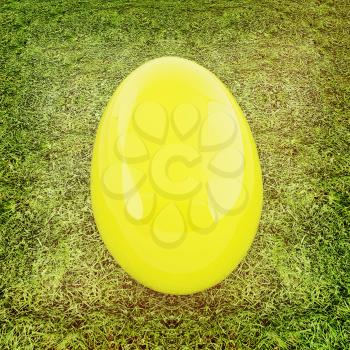 Big Easter Egg on a green grass. 3D illustration. Vintage style.