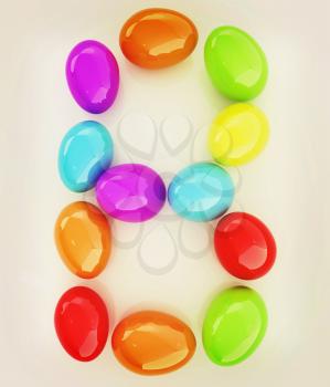 Alphabet from colorful eggs. Letter B. 3D illustration. Vintage style.