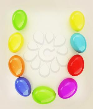 Alphabet from colorful eggs. Letter U. 3D illustration. Vintage style.