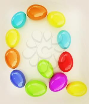 Alphabet from colorful eggs. Letter Q. 3D illustration. Vintage style.