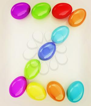 Alphabet from colorful eggs. Letter Z. 3D illustration. Vintage style.