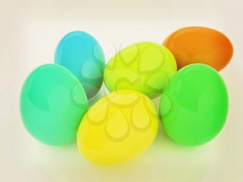 Colored Eggs on a white background. 3D illustration. Vintage style.