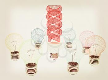 energy-saving lamps. 3D illustration. 3D illustration. Vintage style.