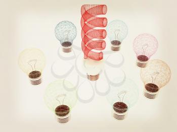 energy-saving lamps. 3D illustration. 3D illustration. Vintage style.