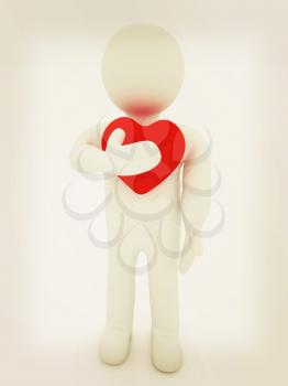 3d man holding his hand to his heart. Concept: From the heart. 3D illustration. Vintage style.