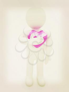3d man holding his hand to his heart. Concept: From the heart. 3D illustration. Vintage style.
