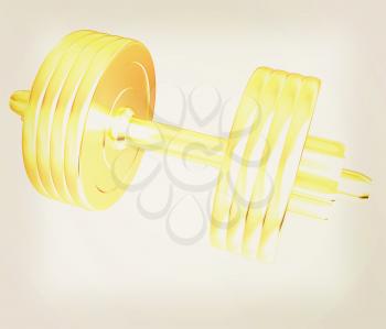 Gold dumbbells isolated on a white background. 3D illustration. Vintage style.