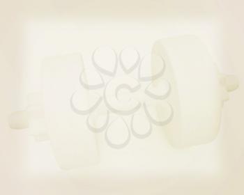White dumbbells on a white background. 3D illustration. Vintage style.