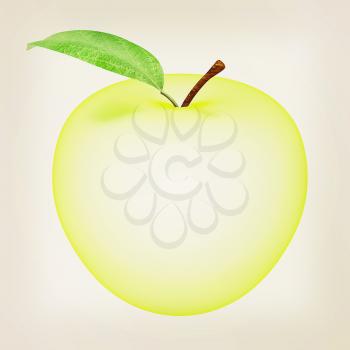Green apple, isolated on white background . 3D illustration. Vintage style.