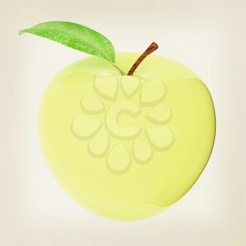 Green apple, isolated on white background . 3D illustration. Vintage style.