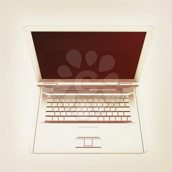 Laptop computer with black screen. View from top close-up. 3D illustration. Vintage style.