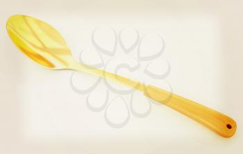 gold long spoon on white background . 3D illustration. Vintage style.