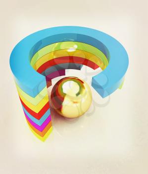 Abstract colorful structure with ball in the center . 3D illustration. Vintage style.