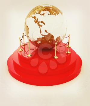 Earth on podium on a white background . 3D illustration. Vintage style.