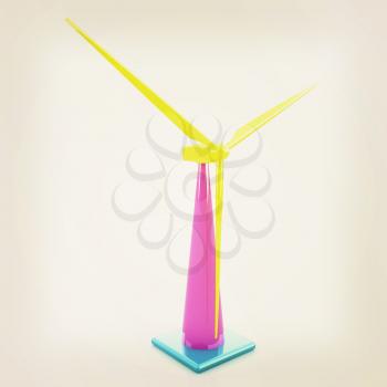 Wind turbine isolated on white . 3D illustration. Vintage style.