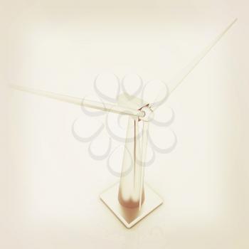 Wind turbine isolated on white . 3D illustration. Vintage style.