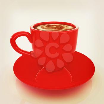 Mug of coffee with milk. 3D illustration. Vintage style.