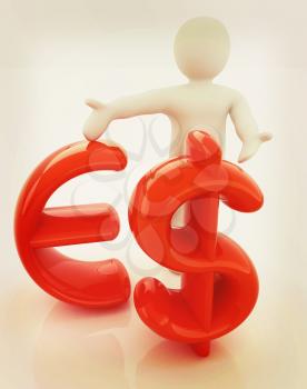 3d people - man, person presenting - dollar and euro sign. 3D illustration. Vintage style.