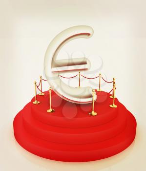 Euro sign on podium. 3D icon on white background . 3D illustration. Vintage style.
