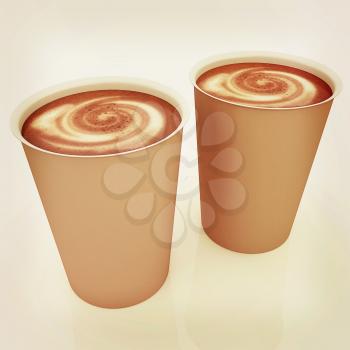 Hot drink in fast-food cap. 3D illustration. Vintage style.